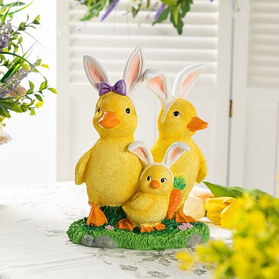 Glitzhome 12" Resin Duck Family Easter Tabletop Decor