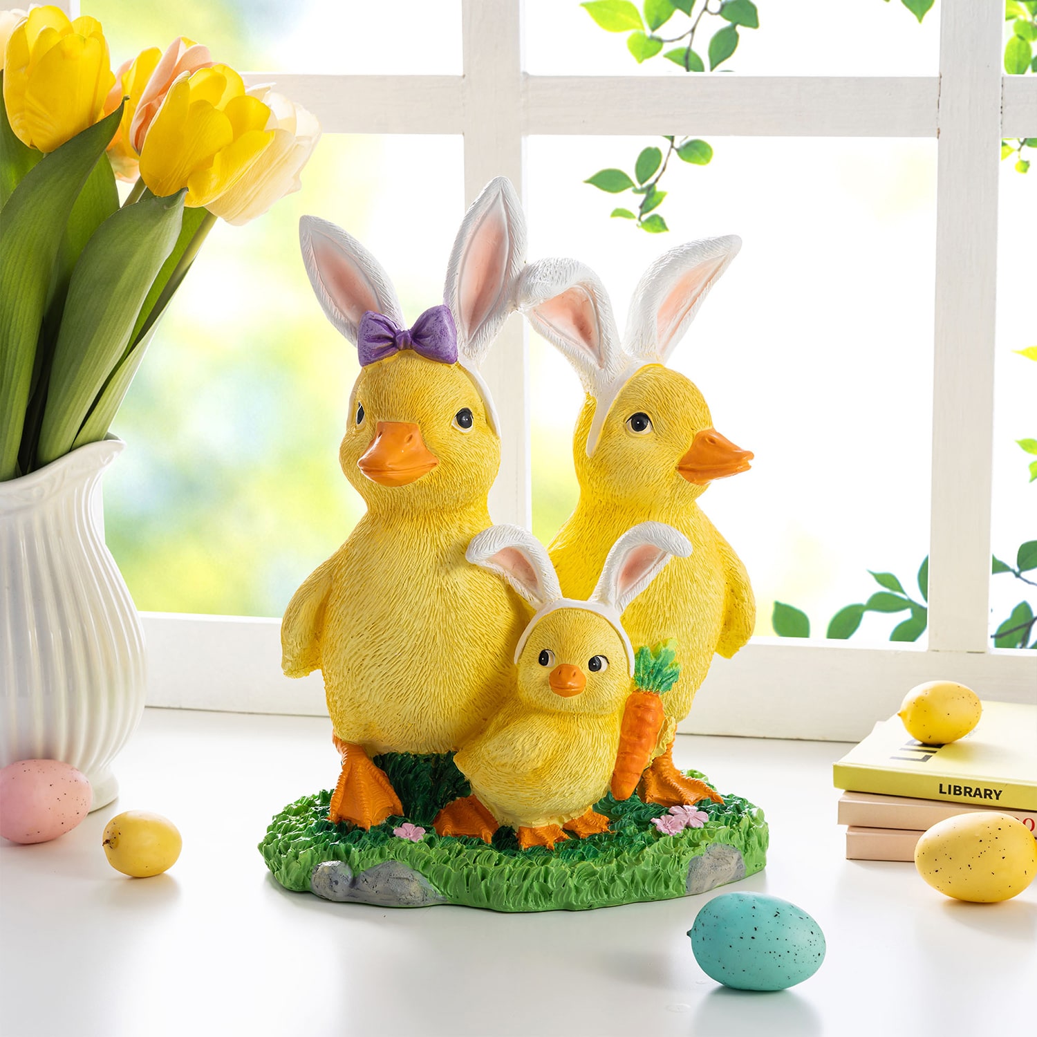 Glitzhome 12" Resin Duck Family Easter Tabletop Decor