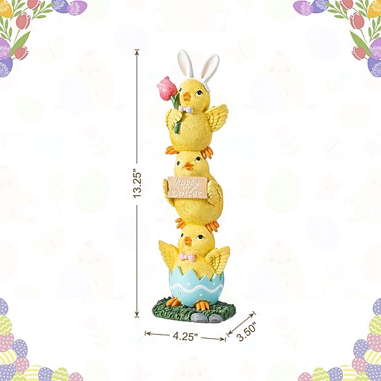 Glitzhome 14" Resin Stackable Chickens Easter Tabletop Decor