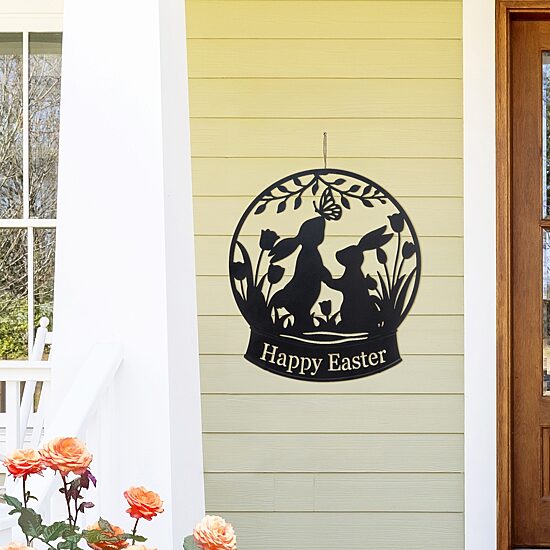 Glitzhome 30" Silhouette Bunny Couple Easter Yard Art