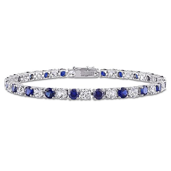 Womens Lab Created Blue Sapphire Sterling Silver 7.25 Inch Tennis Bracelet