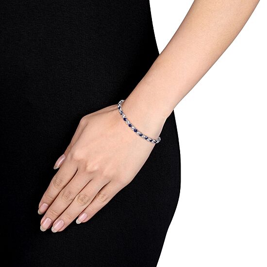 Womens Lab Created Blue Sapphire Sterling Silver 7.25 Inch Tennis Bracelet