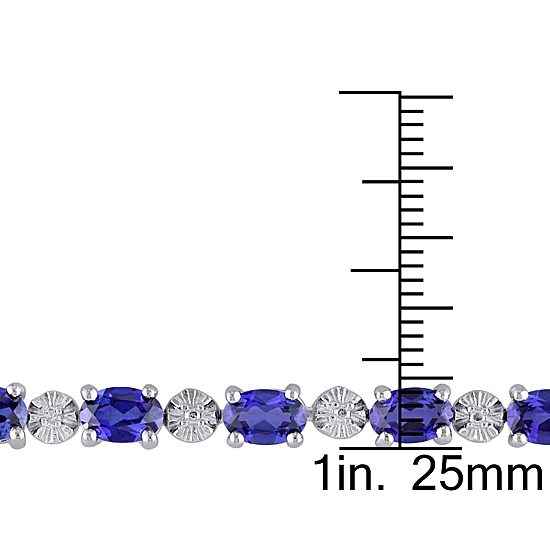 Womens Lab Created Blue Sapphire Sterling Silver 7.25 Inch Tennis Bracelet