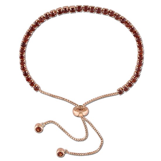 Womens Genuine Red Garnet Sterling Silver Bolo Bracelet
