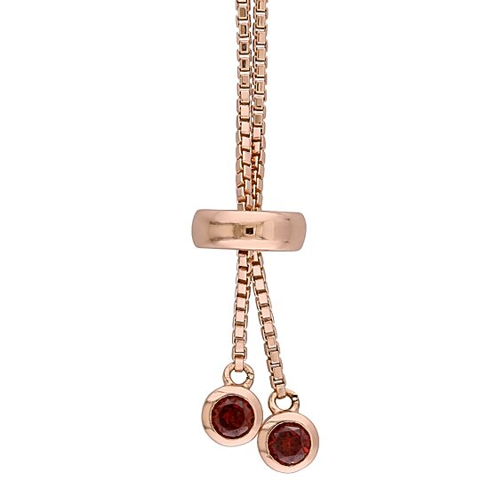 Womens Genuine Red Garnet Sterling Silver Bolo Bracelet