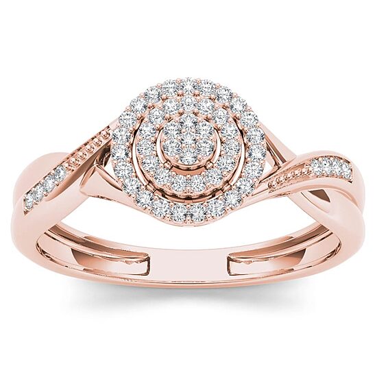 Womens 1/6 CT. T.W. Natural White Diamond 10K Gold Round Halo Engagement Ring
