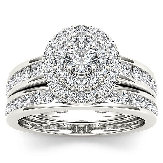 Womens 1 CT. T.W. Natural White Diamond 10K Gold Round Side Stone Bridal Set