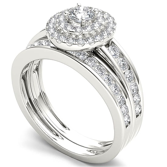 Womens 1 CT. T.W. Natural White Diamond 10K Gold Round Side Stone Bridal Set