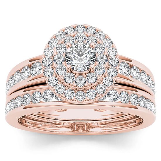 Womens 1 CT. T.W. Natural White Diamond 10K Gold Round Side Stone Bridal Set