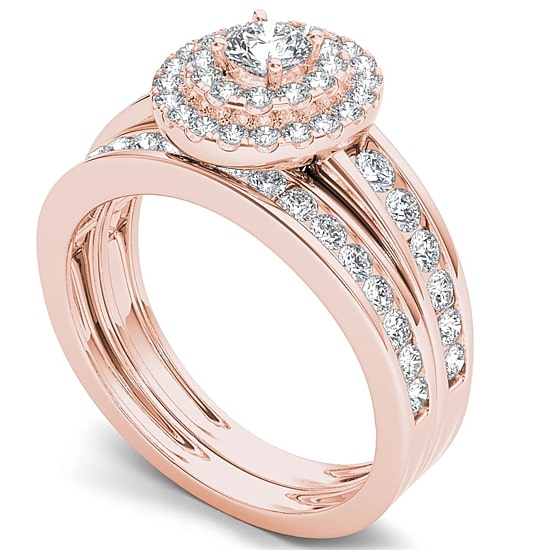 Womens 1 CT. T.W. Natural White Diamond 10K Gold Round Side Stone Bridal Set