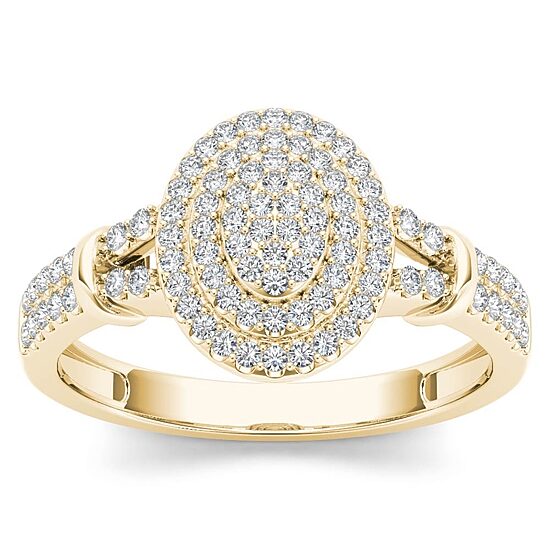 Womens 1/4 CT. T.W. Natural White Diamond 10K Gold Oval Side Stone Halo Engagement Ring