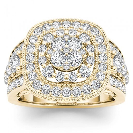 Womens 1 1/2 CT. T.W. Natural White Diamond 14K Gold Cushion Side Stone Halo Engagement Ring