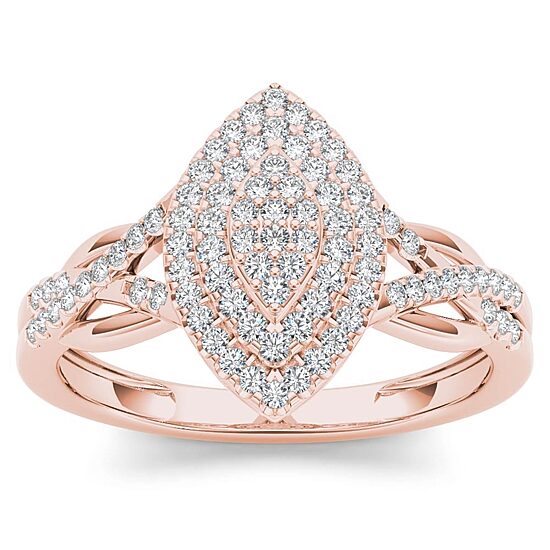 Womens 1/4 CT. T.W. Natural White Diamond 10K Gold Marquise Crossover Halo Engagement Ring