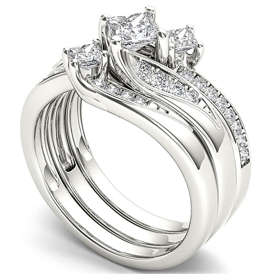 Love Lives Forever Womens 1 CT. T.W. Natural White Diamond 14K Gold 3-Stone Bypass  Bridal Set