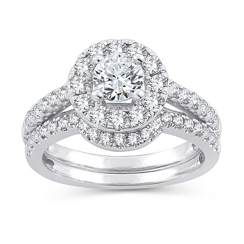 Womens 1 1/2 CT. T.W. Natural White Diamond 10K Gold Round Bridal Set, 8, White