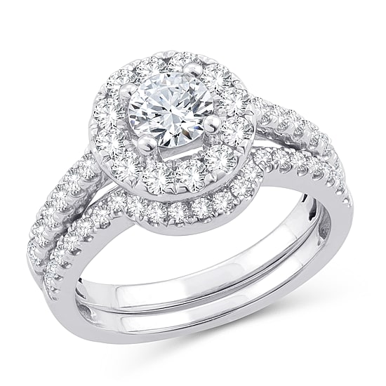 Womens 1 1/2 CT. T.W. Natural White Diamond 10K Gold Round Bridal Set