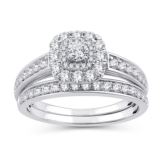 Womens 1 CT. T.W. Natural White Diamond 10K Gold Cushion Bridal Set