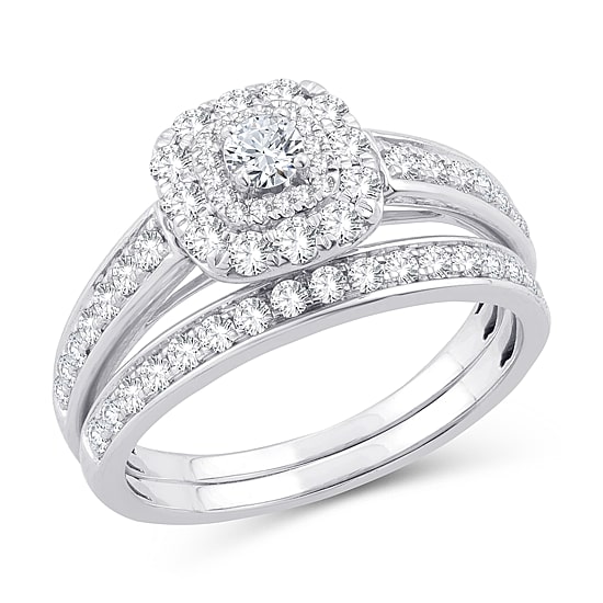 Womens 1 CT. T.W. Natural White Diamond 10K Gold Cushion Bridal Set