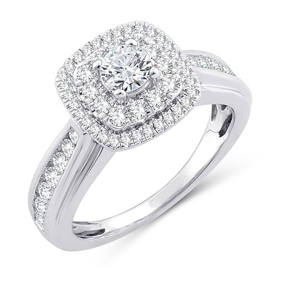 Womens 1 CT. T.W. Natural White Diamond 10K Gold Cushion Engagement Ring
