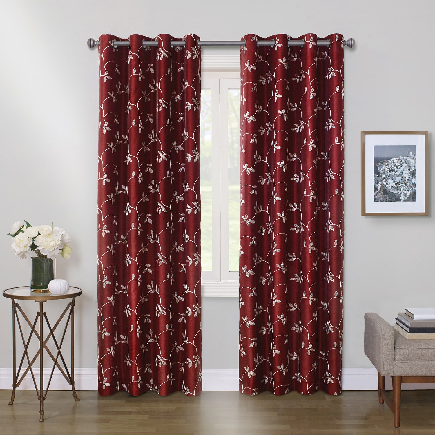 Max Blackout Mystique Grommet Top Embroidered 100% Blackout Single Curtain Panel