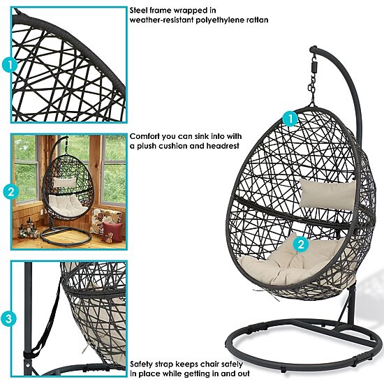 Sunnydaze® Caroline Hanging Egg Chair With Stand