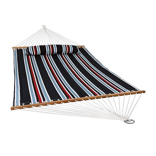 Two-Person Quilted Fabric Hammock with Spreader Bars - 450 lb Weight Capacity - Nautical stripe