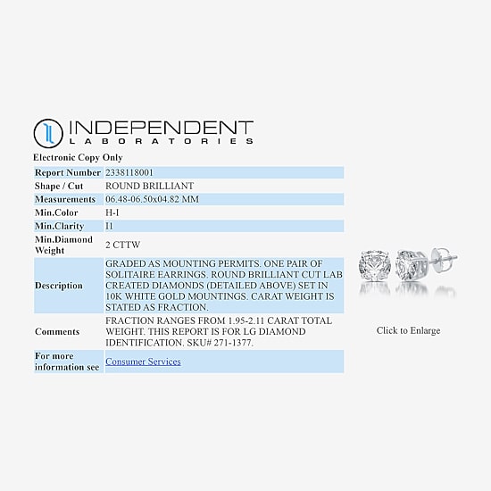 Ever Star (G / SI1-SI2) 2 CT. T.W. Lab-Grown Diamond 10K or 14K Gold Round Stud Earrings