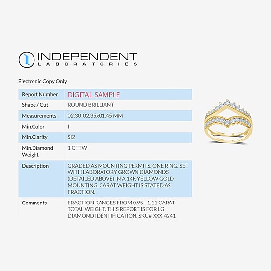 (I / Si2) Womens 1 CT. T.W. Lab Grown White Diamond 14K Gold Band