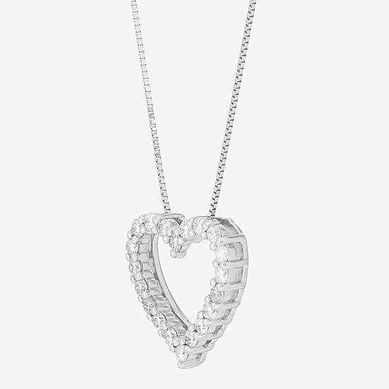 Womens 1/2 CT. T.W. Natural White Diamond 10K White Gold Heart 18 Inch Pendant Necklace
