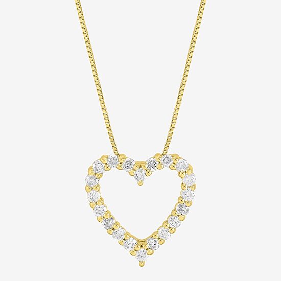 Limited Quantities! Womens 1/2 CT. T.W. Natural White Diamond 10K Gold Heart 18 Inch Pendant Necklace