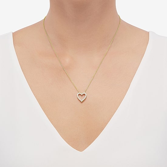 Limited Quantities! Womens 1/2 CT. T.W. Natural White Diamond 10K Gold Heart 18 Inch Pendant Necklace