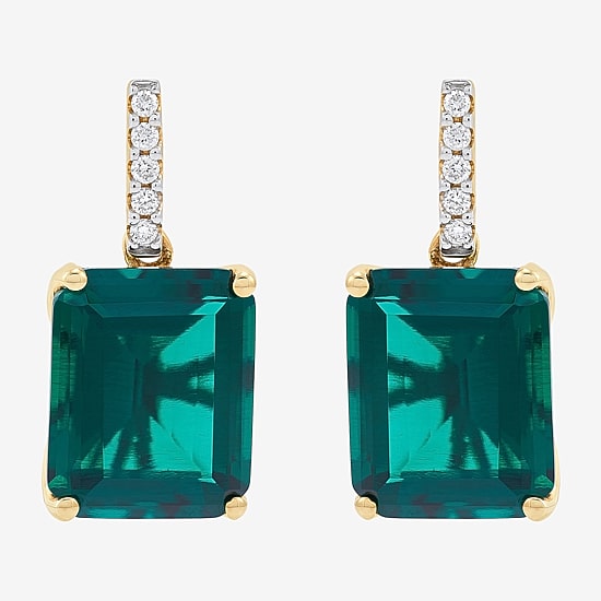 Limited Quantities! Womens 1/10 CT. T.W. Lab Created Green Emerald 14K Gold Drop Earrings
