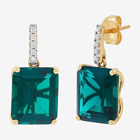 Limited Quantities! Womens 1/10 CT. T.W. Lab Created Green Emerald 14K Gold Drop Earrings