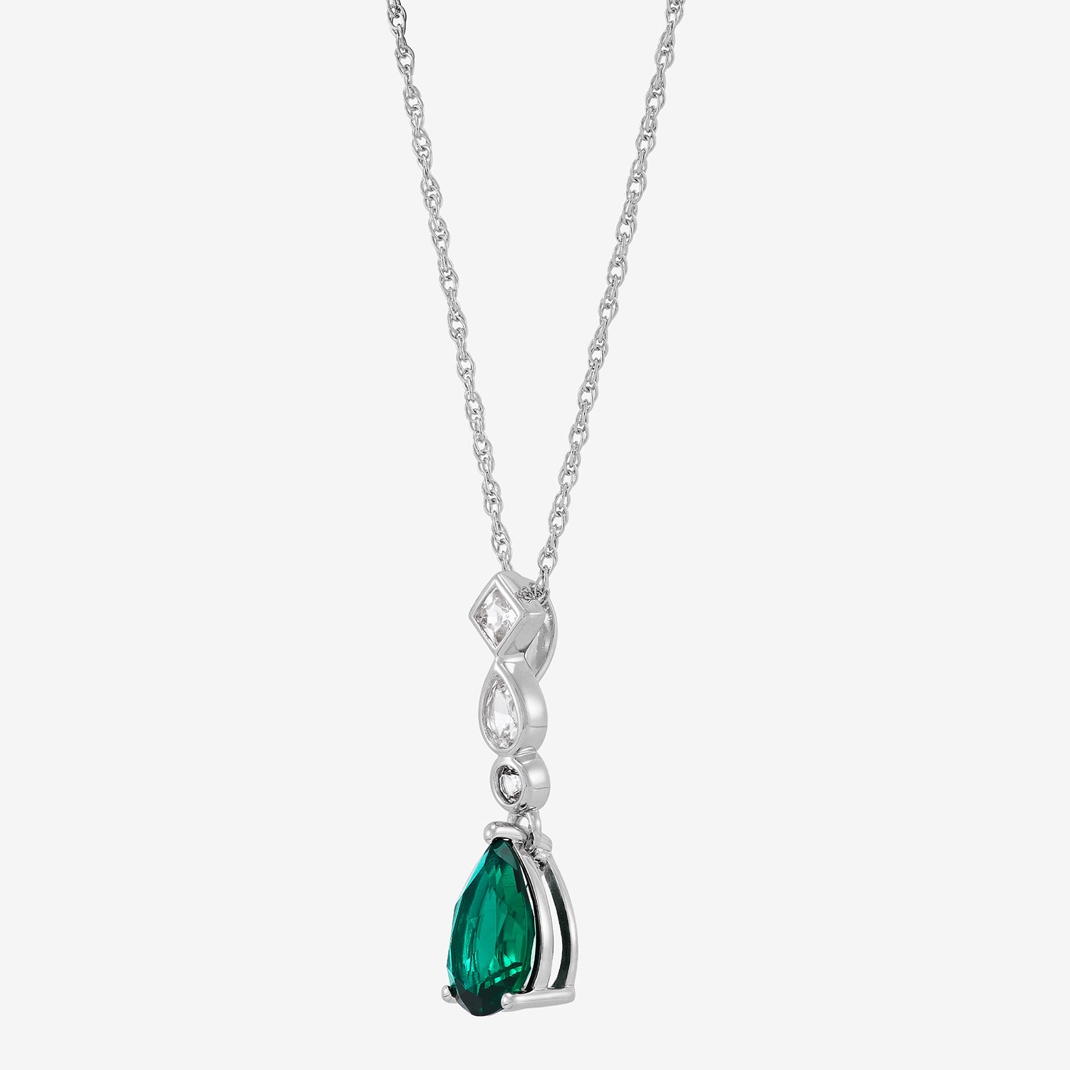 Womens Lab Created Green Emerald Sterling Silver Pear 18 Inch Pendant Necklace