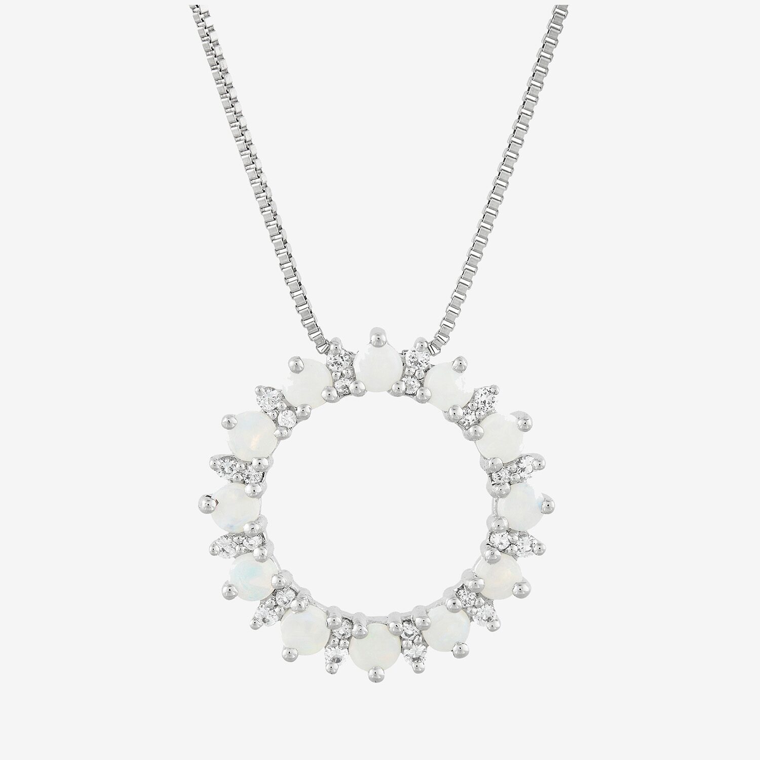 Womens Lab Created White Opal Sterling Silver Circle 18 Inch Pendant Necklace