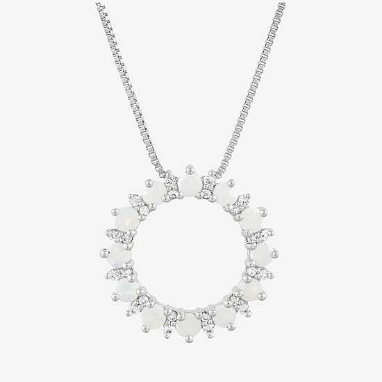 Womens Lab Created White Opal Sterling Silver Circle 18 Inch Pendant Necklace