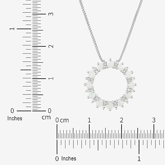 Womens Lab Created White Opal Sterling Silver Circle 18 Inch Pendant Necklace