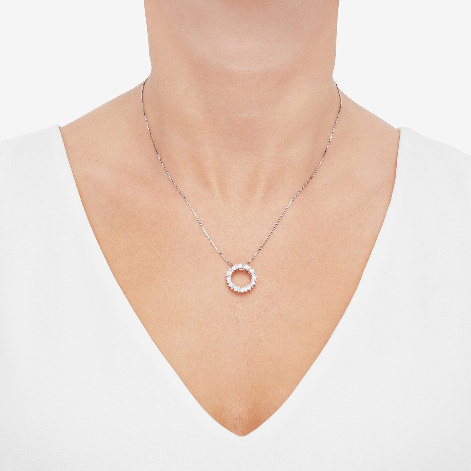 Womens Lab Created White Opal Sterling Silver Circle 18 Inch Pendant Necklace