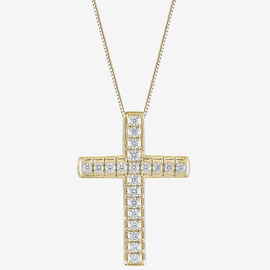 Cross (H-I / I1) Womens 1/2 CT. T.W. Natural White Diamond 10K Gold Cross 18 Inch Pendant Necklace