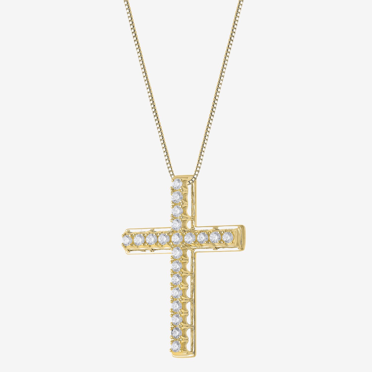Womens 1/2 CT. T.W. Natural White Diamond 14K Gold Cross 18 Inch Pendant Necklace