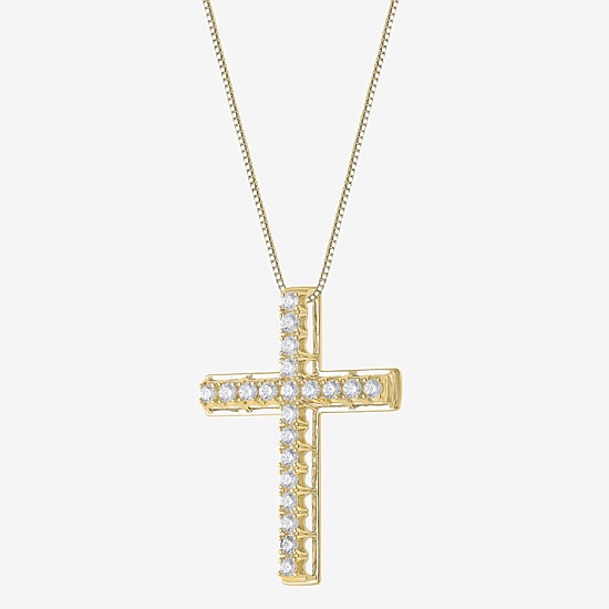 Cross (H-I / I1) Womens 1/2 CT. T.W. Natural White Diamond 10K Gold Cross 18 Inch Pendant Necklace