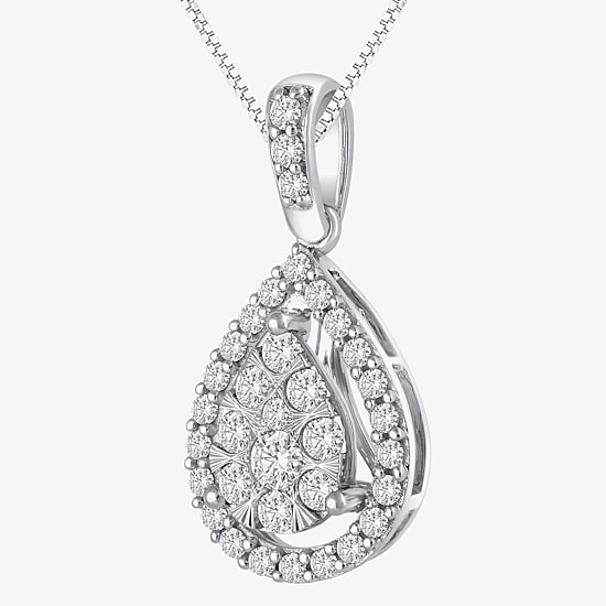 (F / Vs2) Womens 1/2 CT. T.W. Lab Grown White Diamond 14K Gold Pear 18 Inch Pendant Necklace