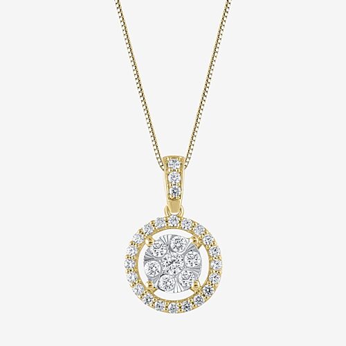 (F / Vs2) Womens 1/2 CT. T.W. Lab Grown White Diamond 14K Gold Round 18 Inch Pendant Necklace, One Size, Yellow