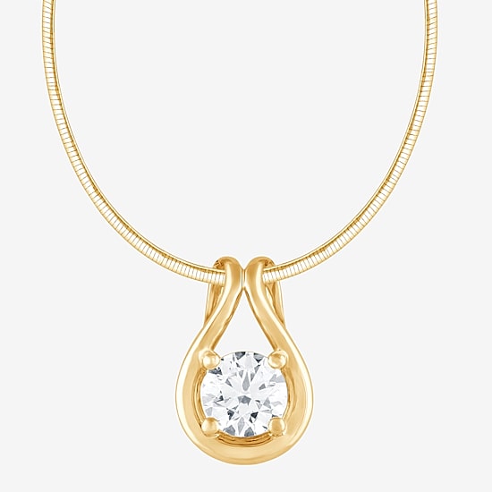 (F/Si2) Womens 1 CT. T.W. Lab Grown White Diamond 14K Gold Over Silver Round 16 Inch Pendant Necklace
