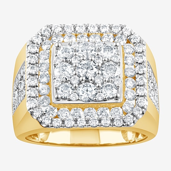 (F / Si2) Mens 2 CT. T.W. Lab Grown White Diamond 14K Gold Over Silver Halo Side Stone Fashion Ring