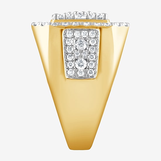 (F / Si2) Mens 2 CT. T.W. Lab Grown White Diamond 14K Gold Over Silver Halo Side Stone Fashion Ring