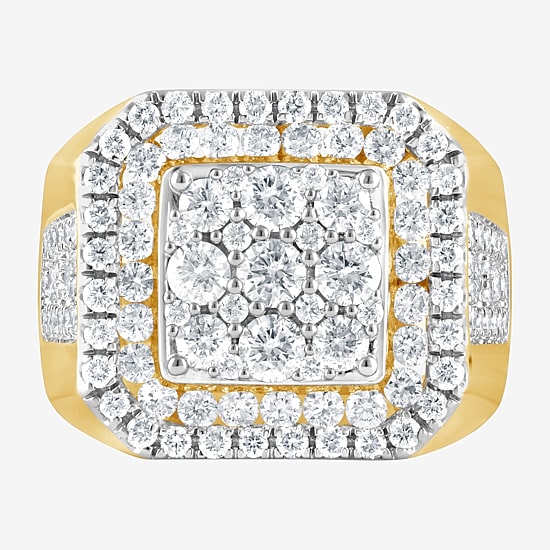 (F / Si2) Mens 2 CT. T.W. Lab Grown White Diamond 14K Gold Over Silver Halo Side Stone Fashion Ring
