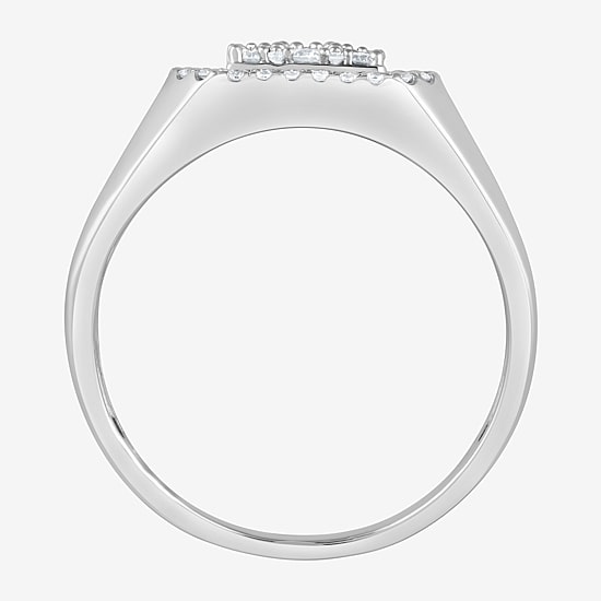 (F / Si2) Mens 1 CT. T.W. Lab Grown White Diamond Sterling Silver Halo Side Stone Fashion Ring