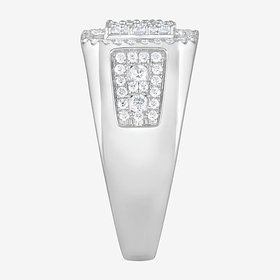 (F / Si2) Mens 1 CT. T.W. Lab Grown White Diamond Sterling Silver Halo Side Stone Fashion Ring