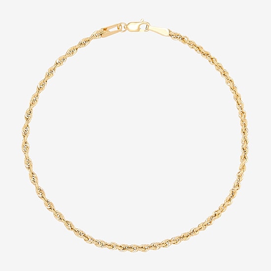 Womens 10K Gold 7.25 Inch Hollow Rope Chain Bracelet